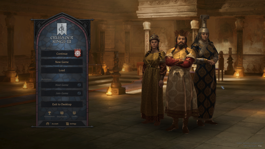 The game's starting screen will show the key members of the Dynasty that you are using in your latest Saved game