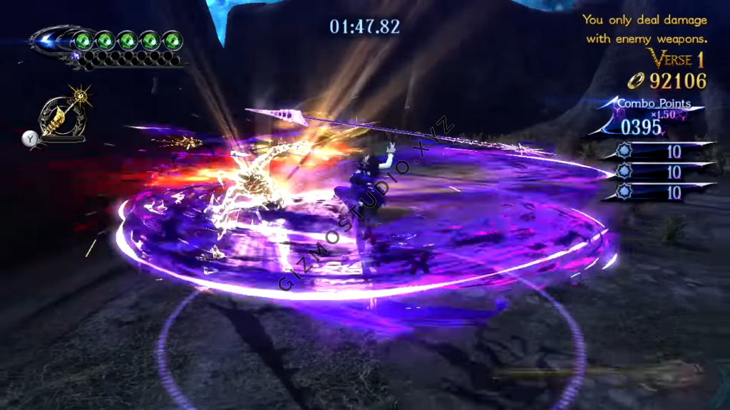 Bayonetta in a fight and chaining up a series of combos