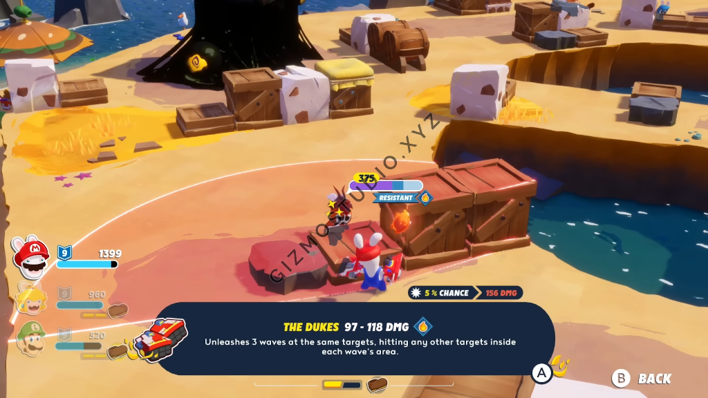 In battle, Mario + Rabbids gang fight against enemies in an SRPG tactical manner where they should take cover and use their weapons to fight back against the enemies!