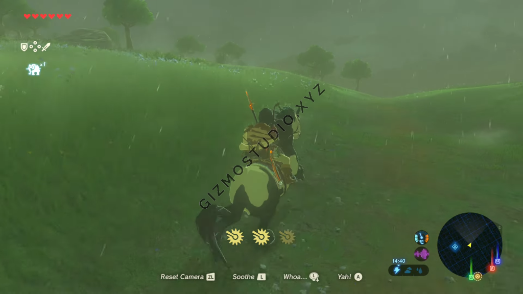 Exploring the Open-world within the universe of The Legend of Zelda: Breath of the Wild while mounted on a horse